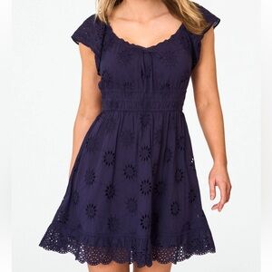 Roller Rabbit Navy Eyelet Cotton Dress with Ruffle Hem